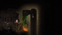 a screenshot of a video game with a green light coming out of a hole