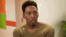 a man with a beard is making a funny face while looking at the camera .