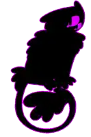 a black and purple silhouette of a cat with purple eyes