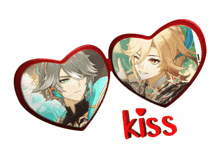 a couple of hearts with the word kiss on the bottom right