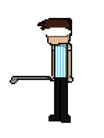 a pixel art of a man holding a golf club