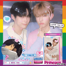 a picture of two men with a speech bubble that says i love you