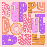 a poster that says happy donut day with sprinkles on it