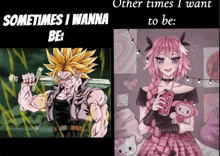 a cartoon of a man with a sword and a girl with pink hair