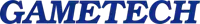 a blue and white logo for gametech with a white background