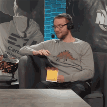 a man wearing headphones and a shirt that says cart