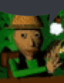 a pixelated image of a man in a hat