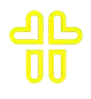 a yellow cross on a white background with a blurred background .