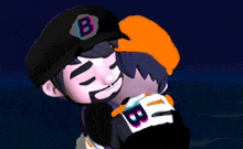 a cartoon character with the letter b on their hat