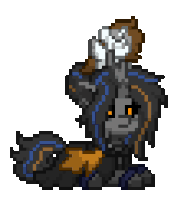 a pixel art drawing of a pony with a skull on its head