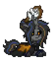 a pixel art drawing of a pony with a skull on its head