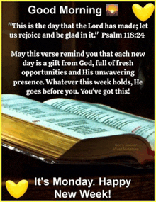 a picture of an open bible with a quote from psalm 118 24