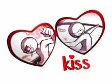 a couple of hearts with the word kiss on the bottom right