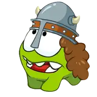 a cartoon character wearing a helmet with horns