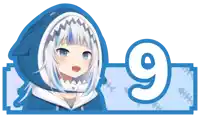 a picture of a girl with a shark hat and the number 9