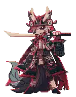 a pixel art of a fox in samurai armor holding a sword