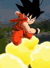 a cartoon character is flying through the air with a yellow cloud behind him
