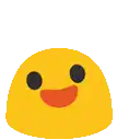 a yellow smiley face with black eyes and an orange mouth is smiling .