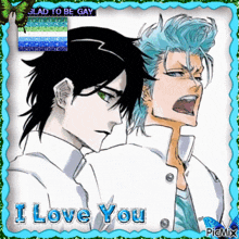 a picture of two anime characters with the words i love you on it