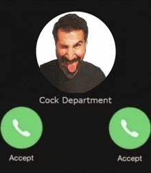 a picture of a man with his tongue out and the words cock department on the bottom