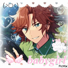 a picture of a boy with the words babygirl written in pink