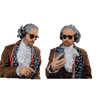 two men dressed as george washington are taking a selfie with their phone