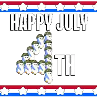 a happy july 4th greeting card with penguins in military uniforms