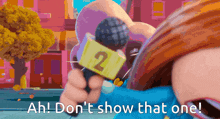 a cartoon character is holding a microphone with a number 2 on it
