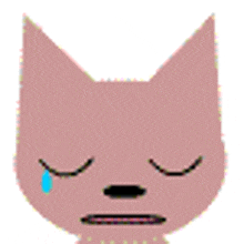 a pink cat with its eyes closed and a tear coming out of its mouth .