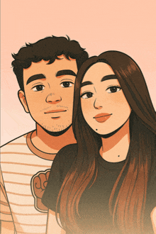 a cartoon drawing of a man and a woman with long hair