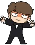 a cartoon character in a tuxedo with his arms outstretched