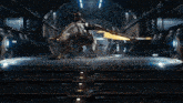 a robot is holding a large sword in a room