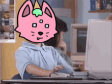 a person with a pink cat on their face