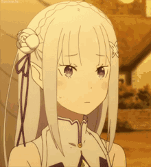 emilia from re zero starting life in another world has a flower in her hair