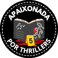 a logo for apaixonada por thrillers shows a book and a bloody scene