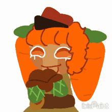a drawing of a girl with orange hair and green leaves is titled ibispaint