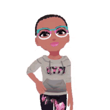 a girl wearing glasses and a hoodie is standing next to the word try me