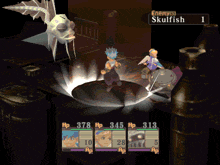 a screenshot of a video game with a skullfish enemy