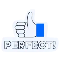 a sticker with a thumbs up and the word perfect on it