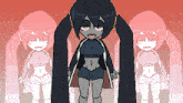 a drawing of a girl with pigtails and a ponytail on her head