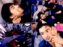 a collage of images of a man laying on the floor