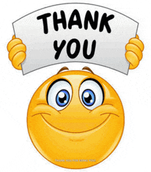 a smiley face holding a thank you sign