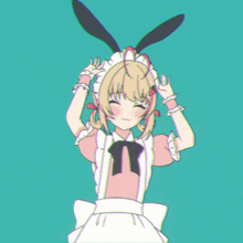 a drawing of a girl wearing bunny ears and a maid outfit