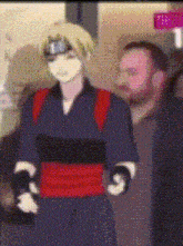 a man and a woman are standing next to each other in a room with a sign that says exit .