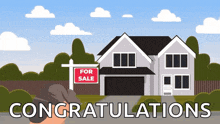 a for sale sign in front of a house with the words congratulations below it