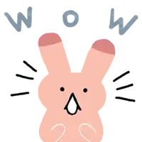 a pink bunny with a surprised look on its face is surrounded by the words wow