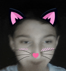 a girl wearing cat ears and a pink nose