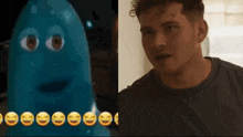 a picture of a cartoon character and a picture of a man with smiley faces