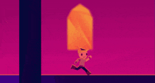 a cartoon character is standing in front of a window with a purple background