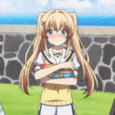 a girl with long blonde hair is holding a stack of books in her hands
